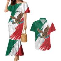 Eagle Devouring Snake Mexican Emblem Personalized Couples Matching Mermaid Dress and Hawaiian Shirt Grunge Flag Style