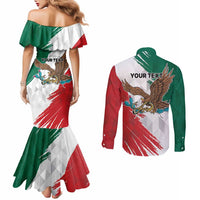 Eagle Devouring Snake Mexican Emblem Personalized Couples Matching Mermaid Dress and Long Sleeve Button Shirt Grunge Flag Style