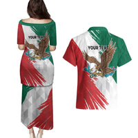 Eagle Devouring Snake Mexican Emblem Personalized Couples Matching Puletasi and Hawaiian Shirt Grunge Flag Style