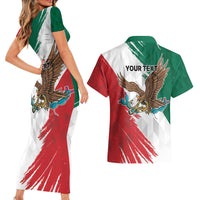 Eagle Devouring Snake Mexican Emblem Personalized Couples Matching Short Sleeve Bodycon Dress and Hawaiian Shirt Grunge Flag Style