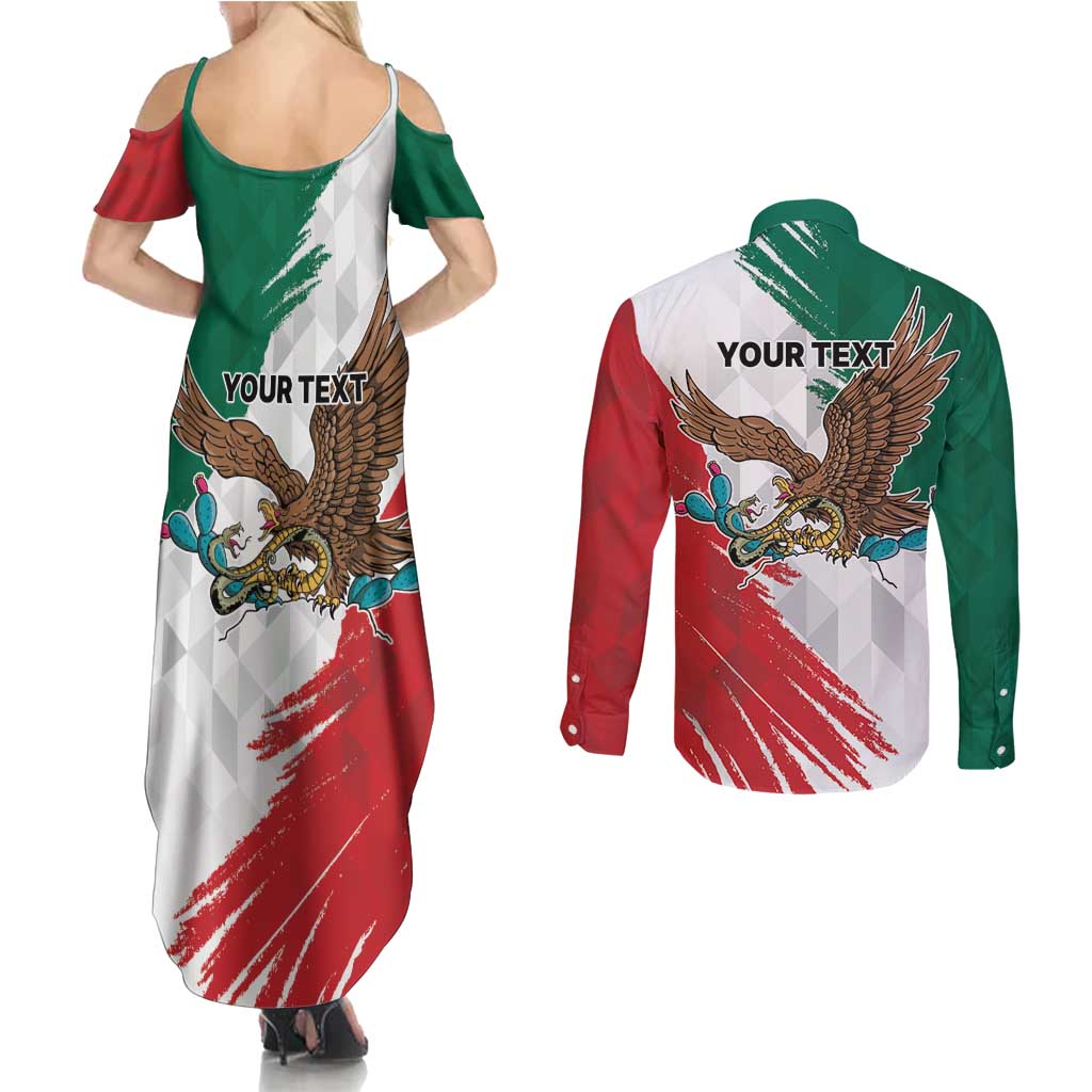 Eagle Devouring Snake Mexican Emblem Personalized Couples Matching Summer Maxi Dress and Long Sleeve Button Shirt Grunge Flag Style