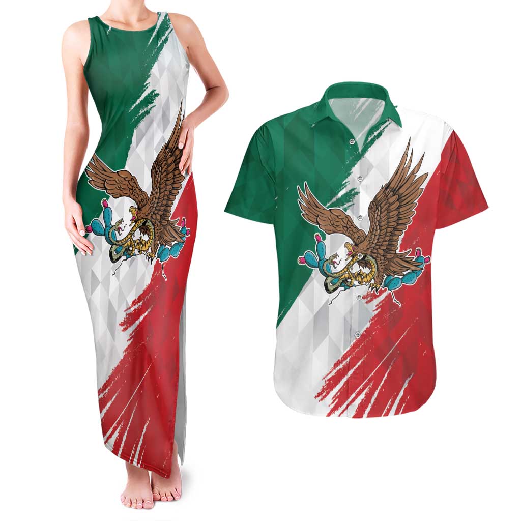 Eagle Devouring Snake Mexican Emblem Personalized Couples Matching Tank Maxi Dress and Hawaiian Shirt Grunge Flag Style