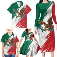 Eagle Devouring Snake Mexican Emblem Personalized Family Matching Long Sleeve Bodycon Dress and Hawaiian Shirt Grunge Flag Style