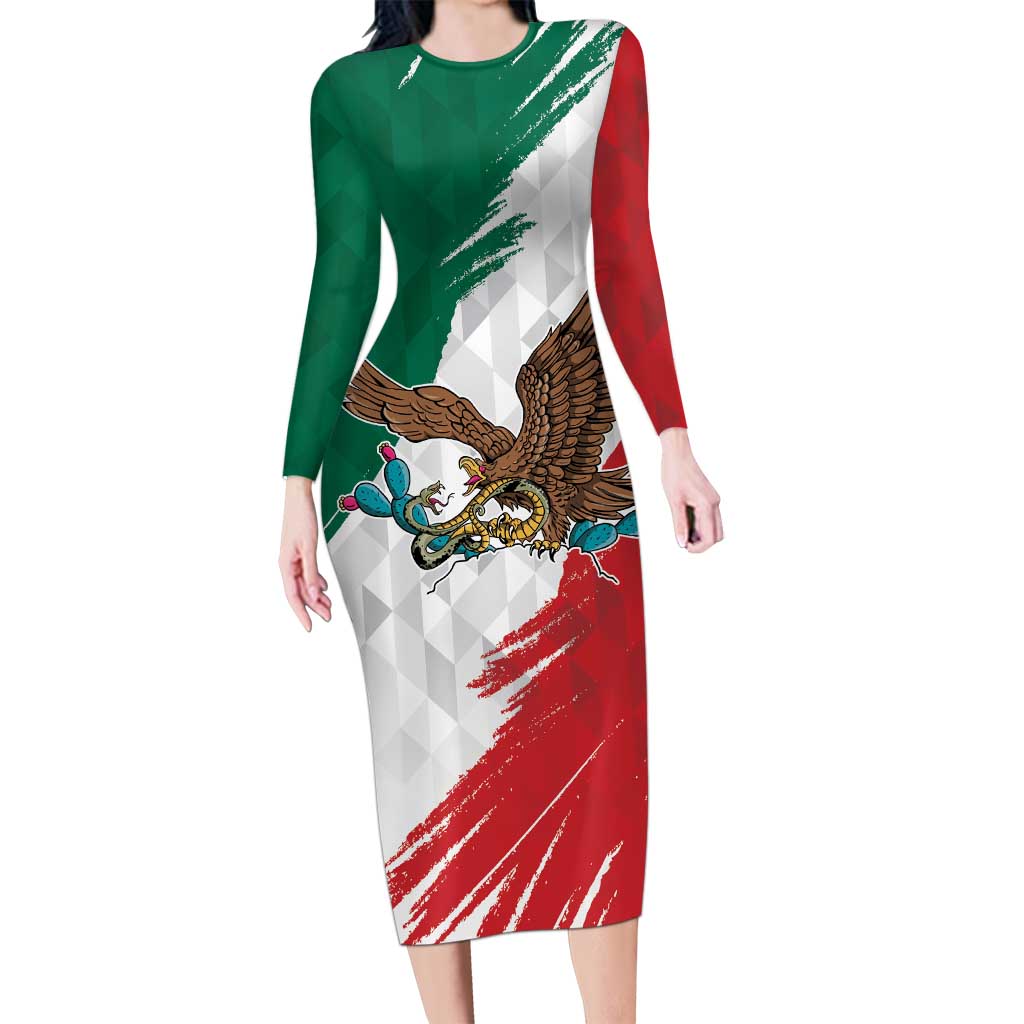 Eagle Devouring Snake Mexican Emblem Personalized Family Matching Long Sleeve Bodycon Dress and Hawaiian Shirt Grunge Flag Style