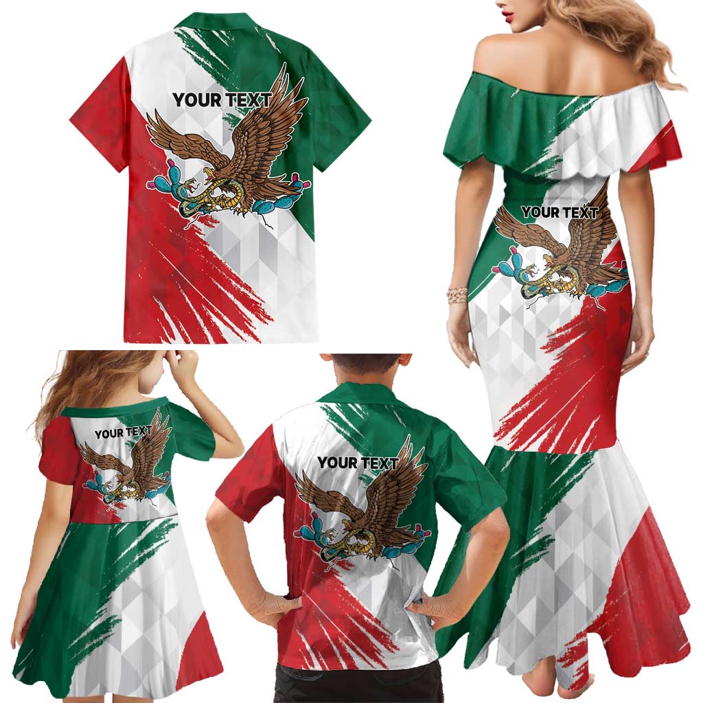 Eagle Devouring Snake Mexican Emblem Personalized Family Matching Mermaid Dress and Hawaiian Shirt Grunge Flag Style
