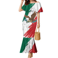 Eagle Devouring Snake Mexican Emblem Personalized Family Matching Mermaid Dress and Hawaiian Shirt Grunge Flag Style