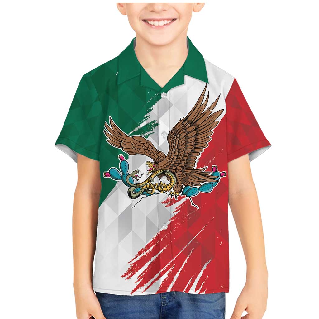 Eagle Devouring Snake Mexican Emblem Personalized Family Matching Mermaid Dress and Hawaiian Shirt Grunge Flag Style