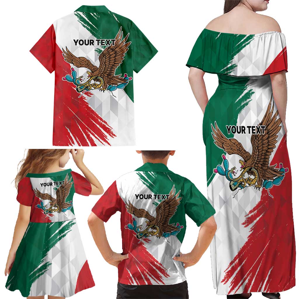 Eagle Devouring Snake Mexican Emblem Personalized Family Matching Off Shoulder Maxi Dress and Hawaiian Shirt Grunge Flag Style