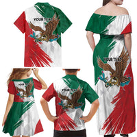 Eagle Devouring Snake Mexican Emblem Personalized Family Matching Off Shoulder Maxi Dress and Hawaiian Shirt Grunge Flag Style