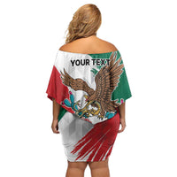 Eagle Devouring Snake Mexican Emblem Personalized Family Matching Off Shoulder Short Dress and Hawaiian Shirt Grunge Flag Style