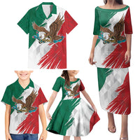 Eagle Devouring Snake Mexican Emblem Personalized Family Matching Puletasi and Hawaiian Shirt Grunge Flag Style