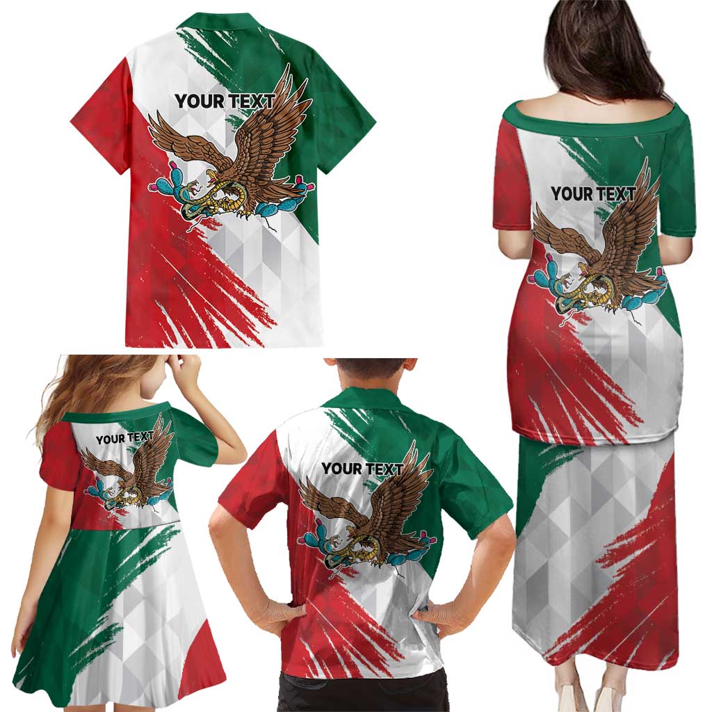 Eagle Devouring Snake Mexican Emblem Personalized Family Matching Puletasi and Hawaiian Shirt Grunge Flag Style