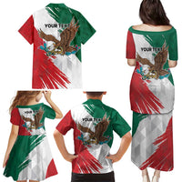 Eagle Devouring Snake Mexican Emblem Personalized Family Matching Puletasi and Hawaiian Shirt Grunge Flag Style
