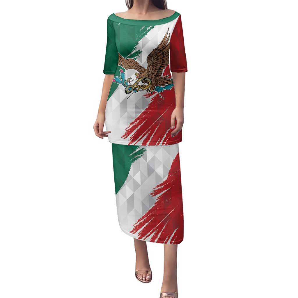 Eagle Devouring Snake Mexican Emblem Personalized Family Matching Puletasi and Hawaiian Shirt Grunge Flag Style