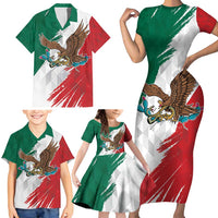 Eagle Devouring Snake Mexican Emblem Personalized Family Matching Short Sleeve Bodycon Dress and Hawaiian Shirt Grunge Flag Style