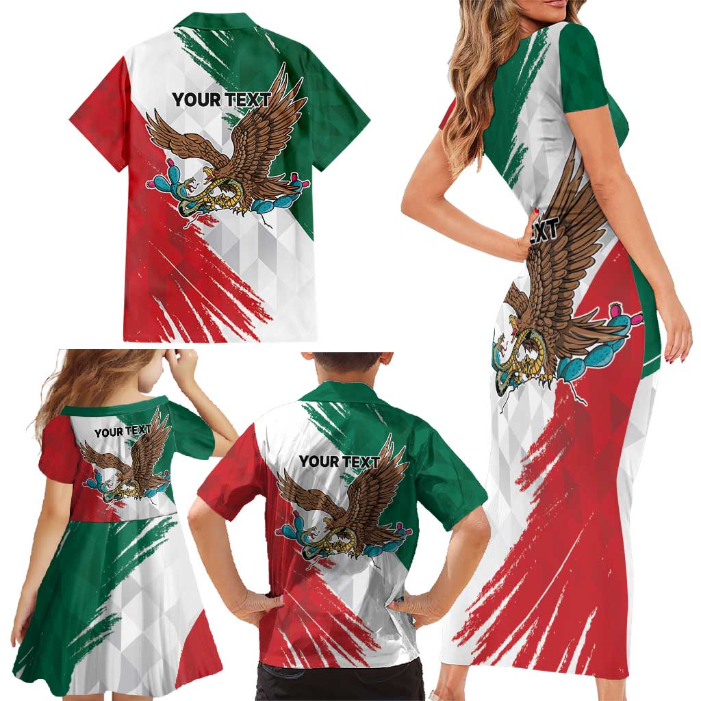 Eagle Devouring Snake Mexican Emblem Personalized Family Matching Short Sleeve Bodycon Dress and Hawaiian Shirt Grunge Flag Style