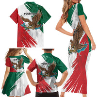 Eagle Devouring Snake Mexican Emblem Personalized Family Matching Short Sleeve Bodycon Dress and Hawaiian Shirt Grunge Flag Style