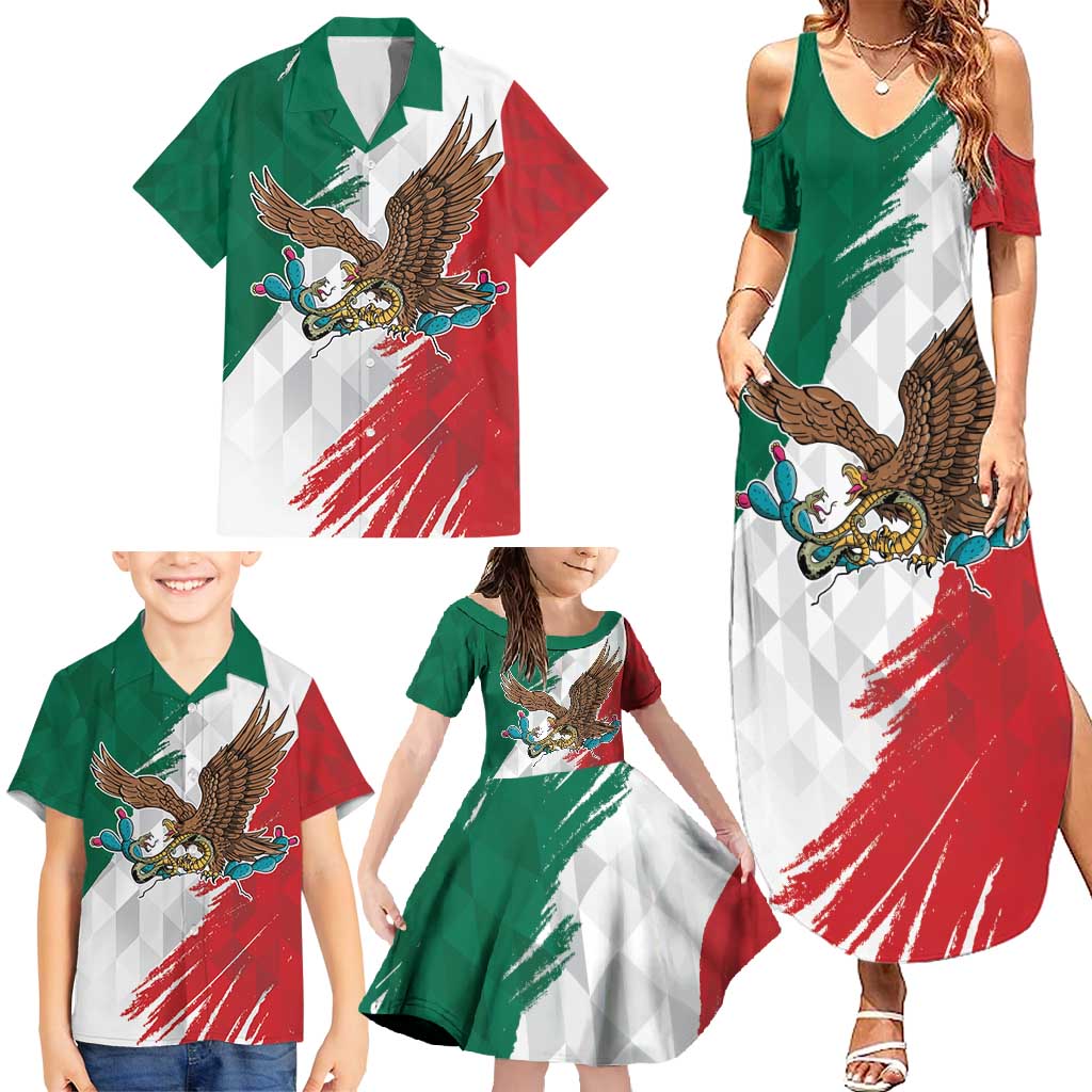 Eagle Devouring Snake Mexican Emblem Personalized Family Matching Summer Maxi Dress and Hawaiian Shirt Grunge Flag Style