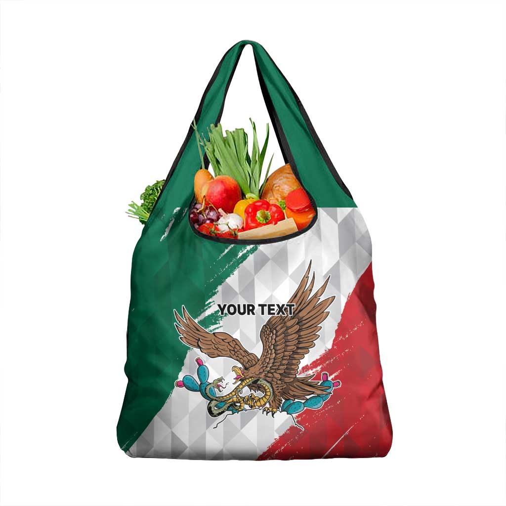Eagle Devouring Snake Mexican Emblem Personalized Grocery Bag Grunge Flag Style