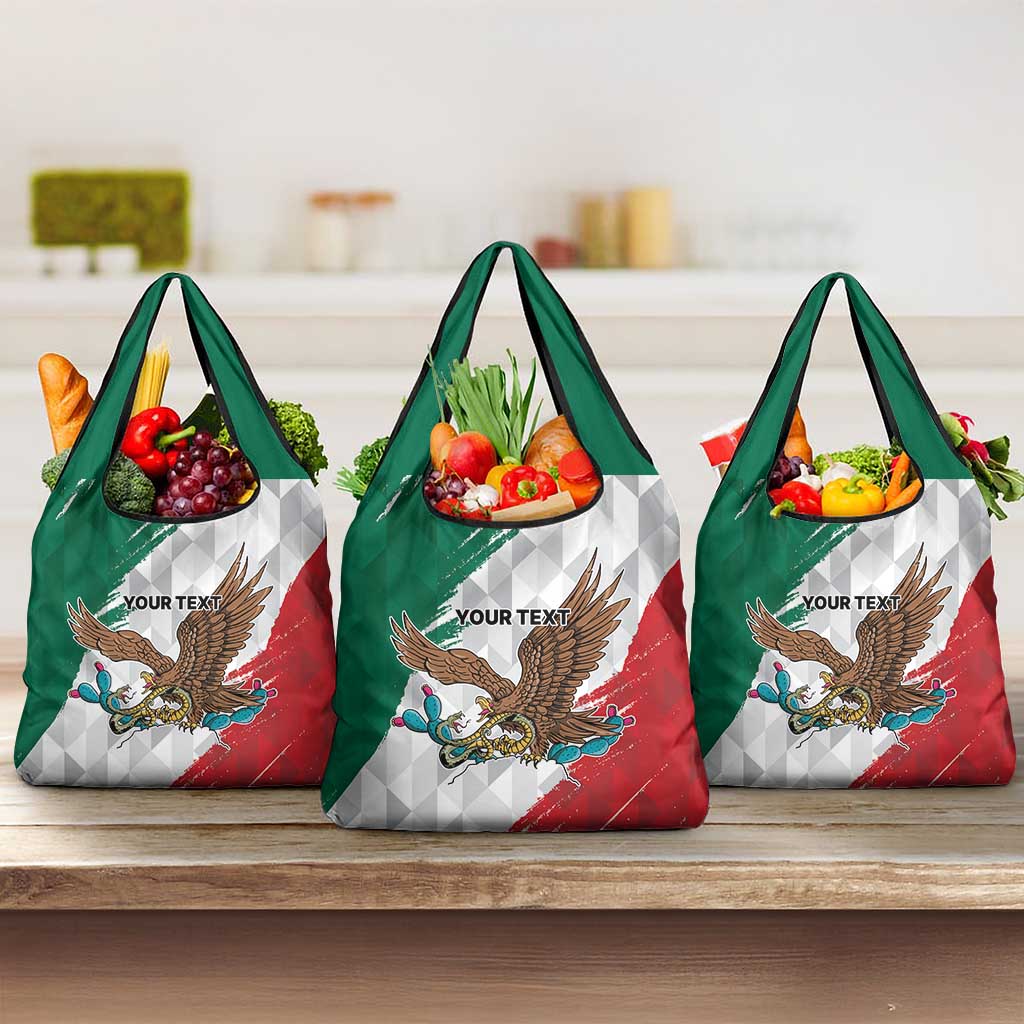 Eagle Devouring Snake Mexican Emblem Personalized Grocery Bag Grunge Flag Style
