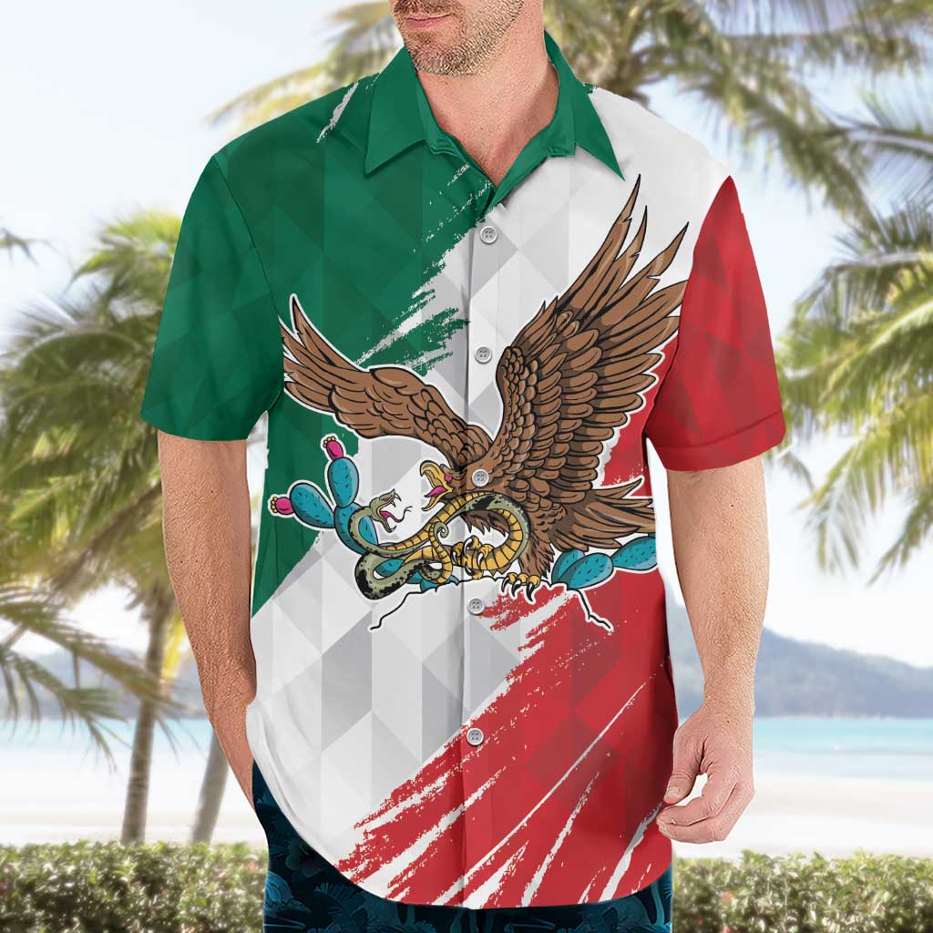 Eagle Devouring Snake Mexican Emblem Personalized Hawaiian Shirt Grunge Flag Style