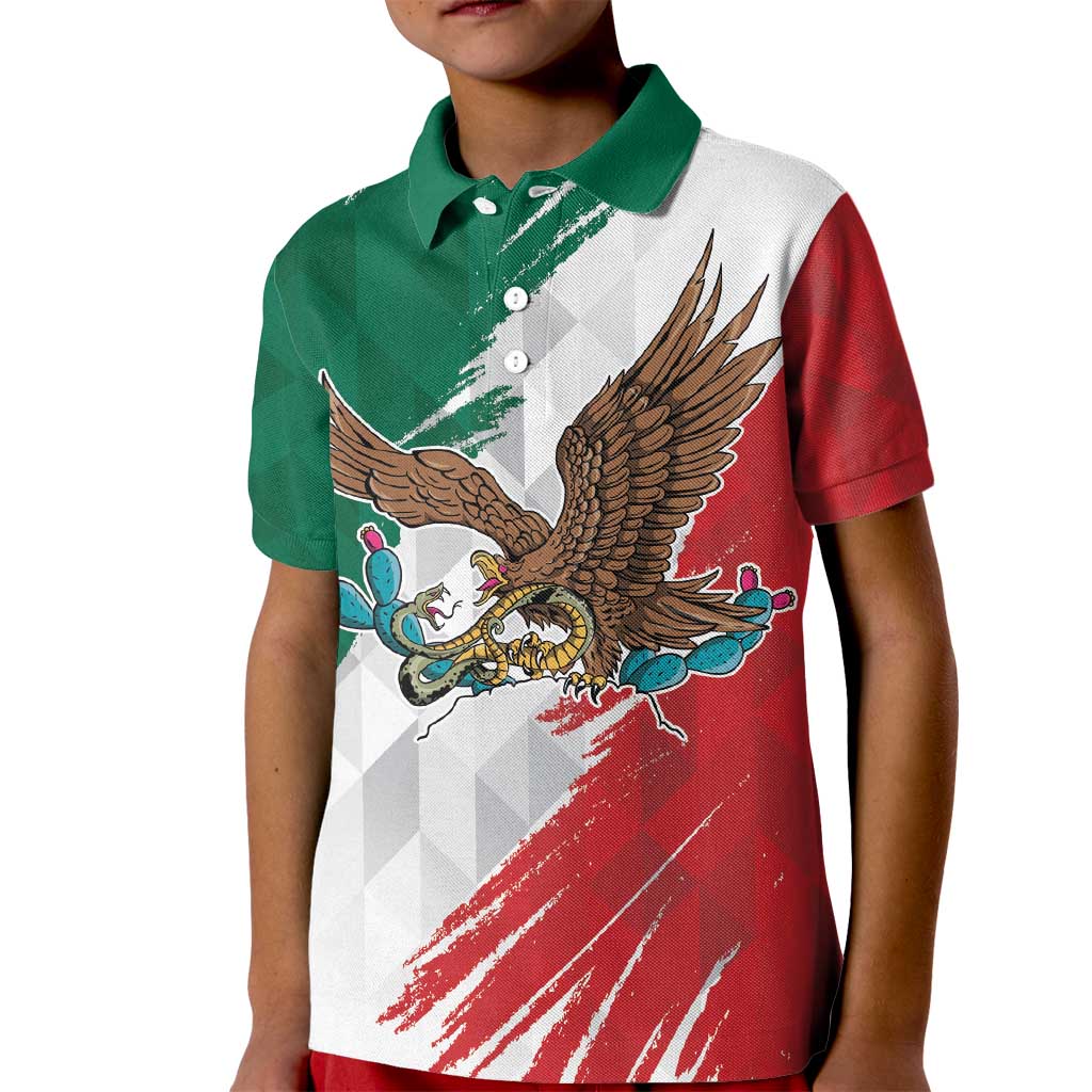 Eagle Devouring Snake Mexican Emblem Personalized Kid Polo Shirt Grunge Flag Style