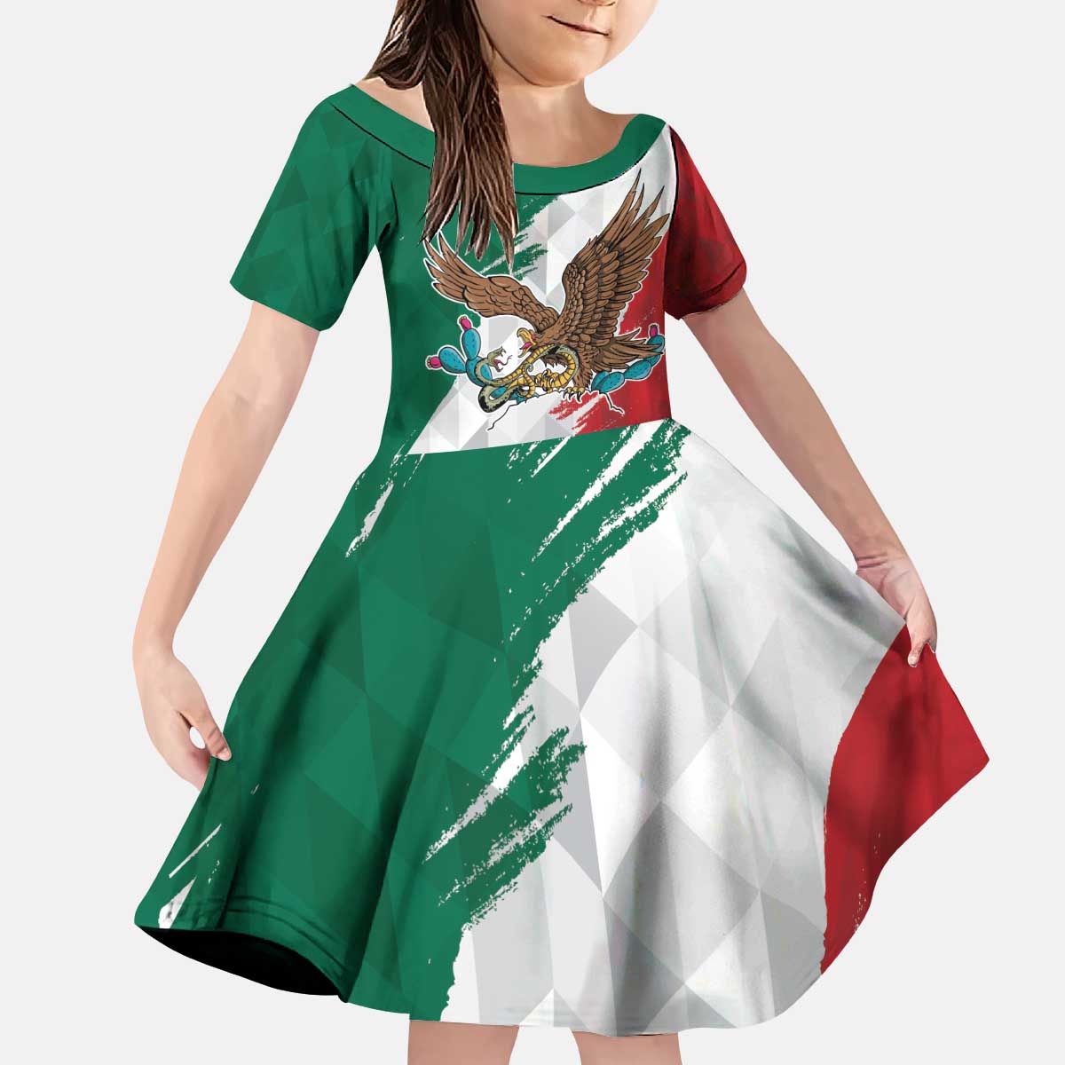 Eagle Devouring Snake Mexican Emblem Personalized Kid Short Sleeve Dress Grunge Flag Style