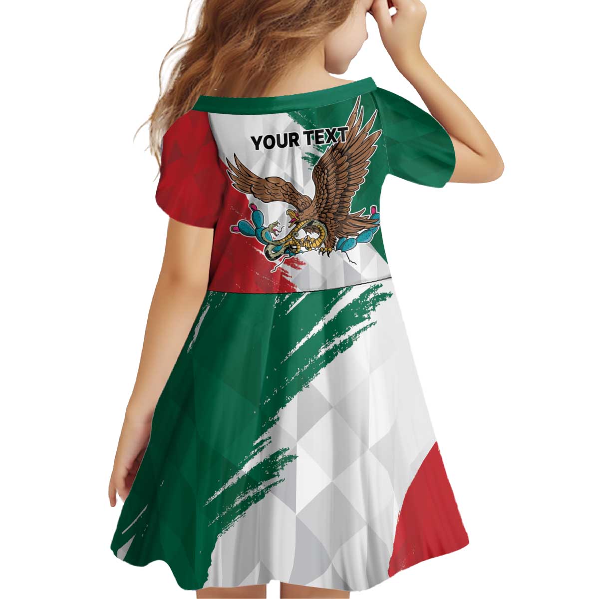 Eagle Devouring Snake Mexican Emblem Personalized Kid Short Sleeve Dress Grunge Flag Style