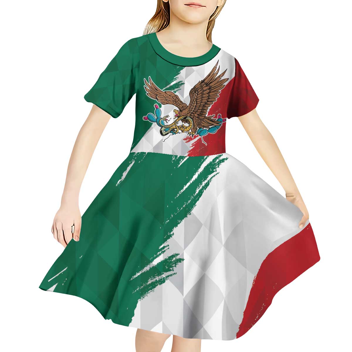 Eagle Devouring Snake Mexican Emblem Personalized Kid Short Sleeve Dress Grunge Flag Style