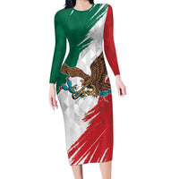 Eagle Devouring Snake Mexican Emblem Personalized Long Sleeve Bodycon Dress Grunge Flag Style