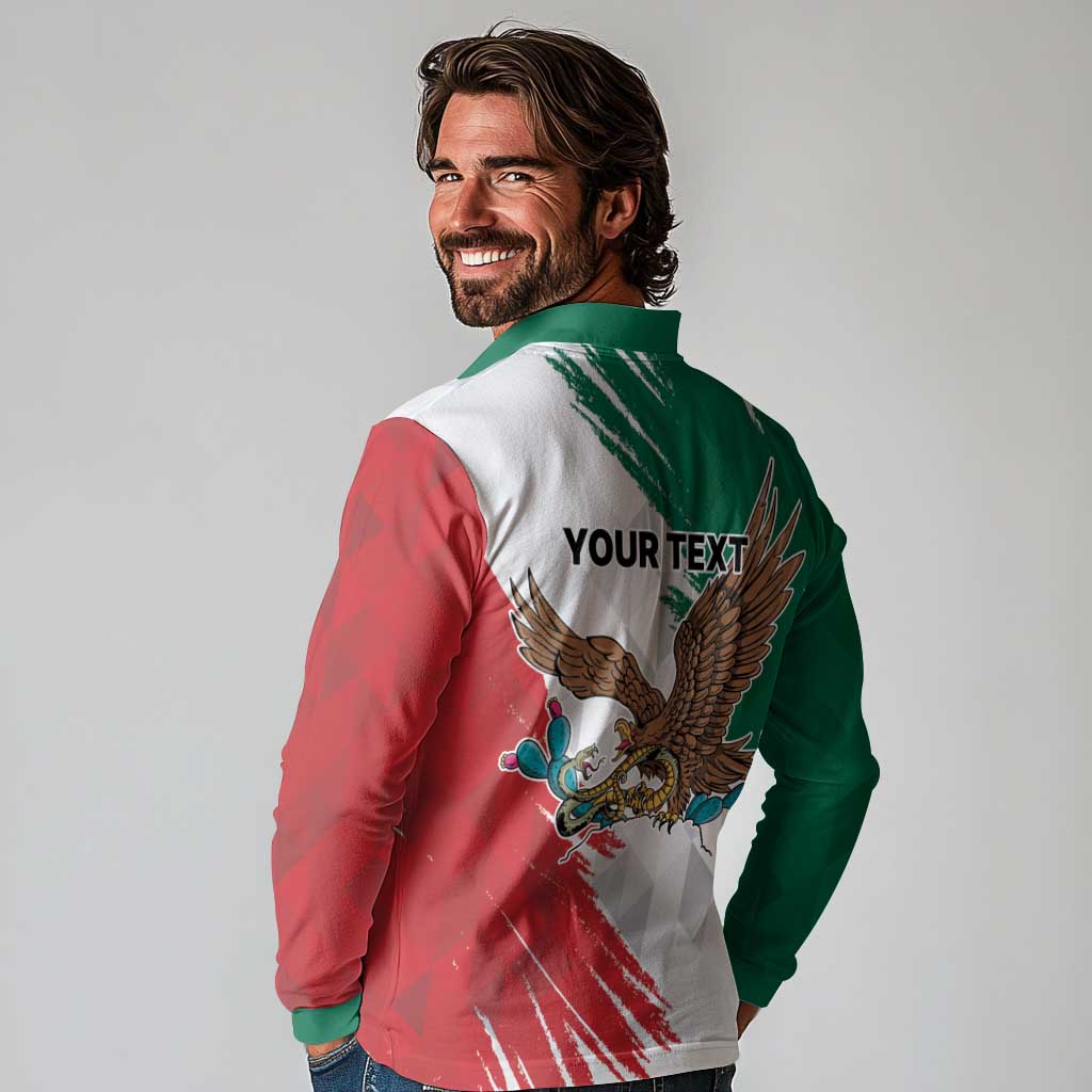 Eagle Devouring Snake Mexican Emblem Personalized Long Sleeve Polo Shirt Grunge Flag Style