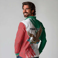 Eagle Devouring Snake Mexican Emblem Personalized Long Sleeve Polo Shirt Grunge Flag Style