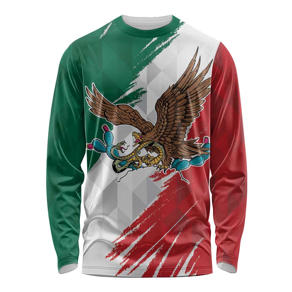 Eagle Devouring Snake Mexican Emblem Personalized Long Sleeve Shirt Grunge Flag Style