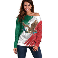 Eagle Devouring Snake Mexican Emblem Personalized Off Shoulder Sweater Grunge Flag Style