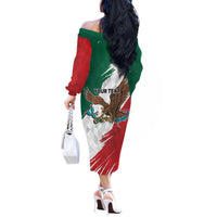 Eagle Devouring Snake Mexican Emblem Personalized Off The Shoulder Long Sleeve Dress Grunge Flag Style