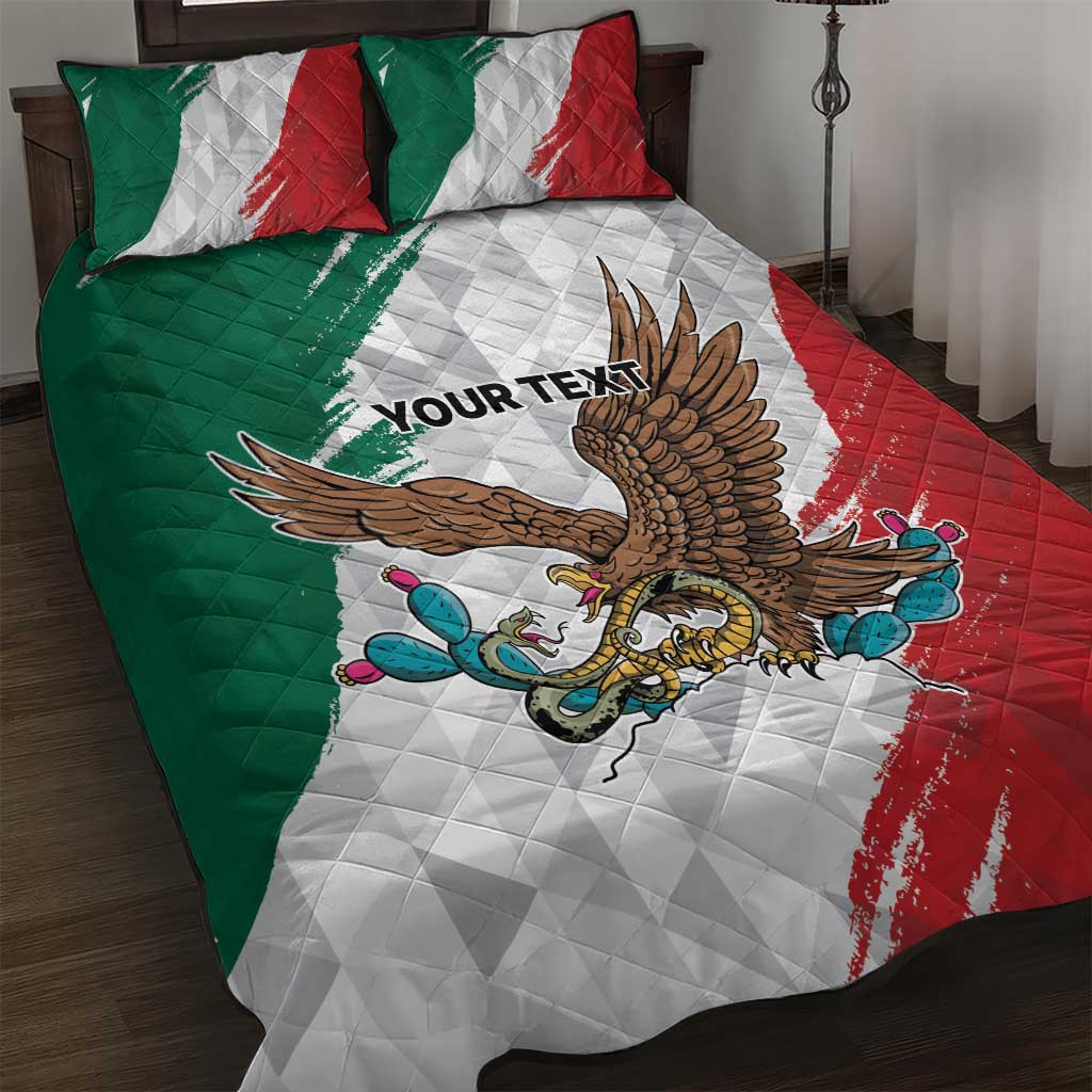 Eagle Devouring Snake Mexican Emblem Personalized Quilt Bed Set Grunge Flag Style