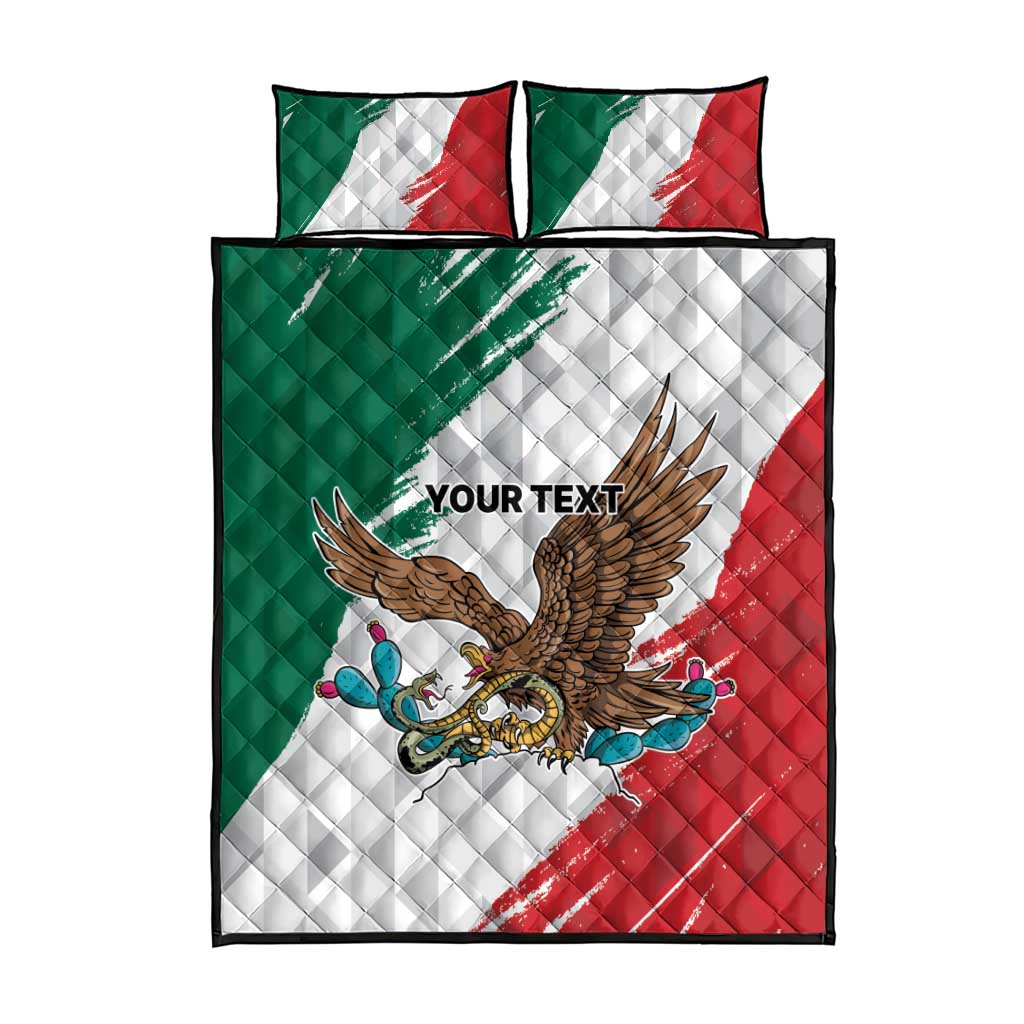 Eagle Devouring Snake Mexican Emblem Personalized Quilt Bed Set Grunge Flag Style