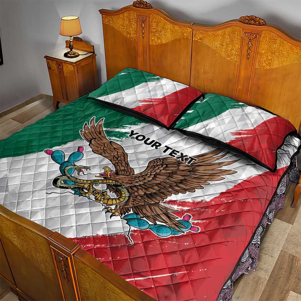 Eagle Devouring Snake Mexican Emblem Personalized Quilt Bed Set Grunge Flag Style