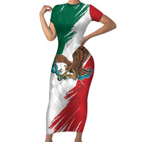 Eagle Devouring Snake Mexican Emblem Personalized Short Sleeve Bodycon Dress Grunge Flag Style