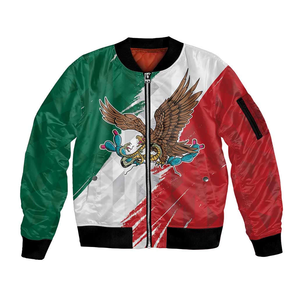 Eagle Devouring Snake Mexican Emblem Personalized Sleeve Zip Bomber Jacket Grunge Flag Style