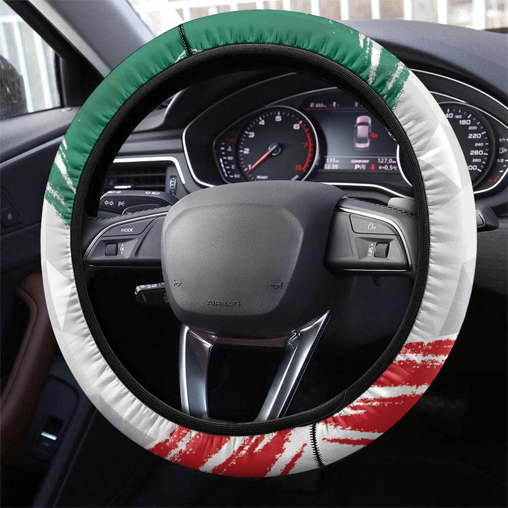 Eagle Devouring Snake Mexican Emblem Steering Wheel Cover Grunge Flag Style