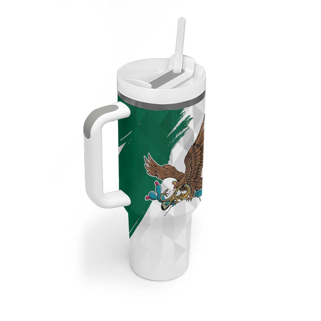 Eagle Devouring Snake Mexican Emblem Personalized Tumbler With Handle Grunge Flag Style