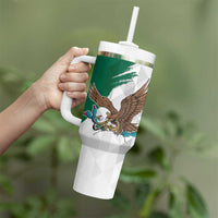 Eagle Devouring Snake Mexican Emblem Personalized Tumbler With Handle Grunge Flag Style