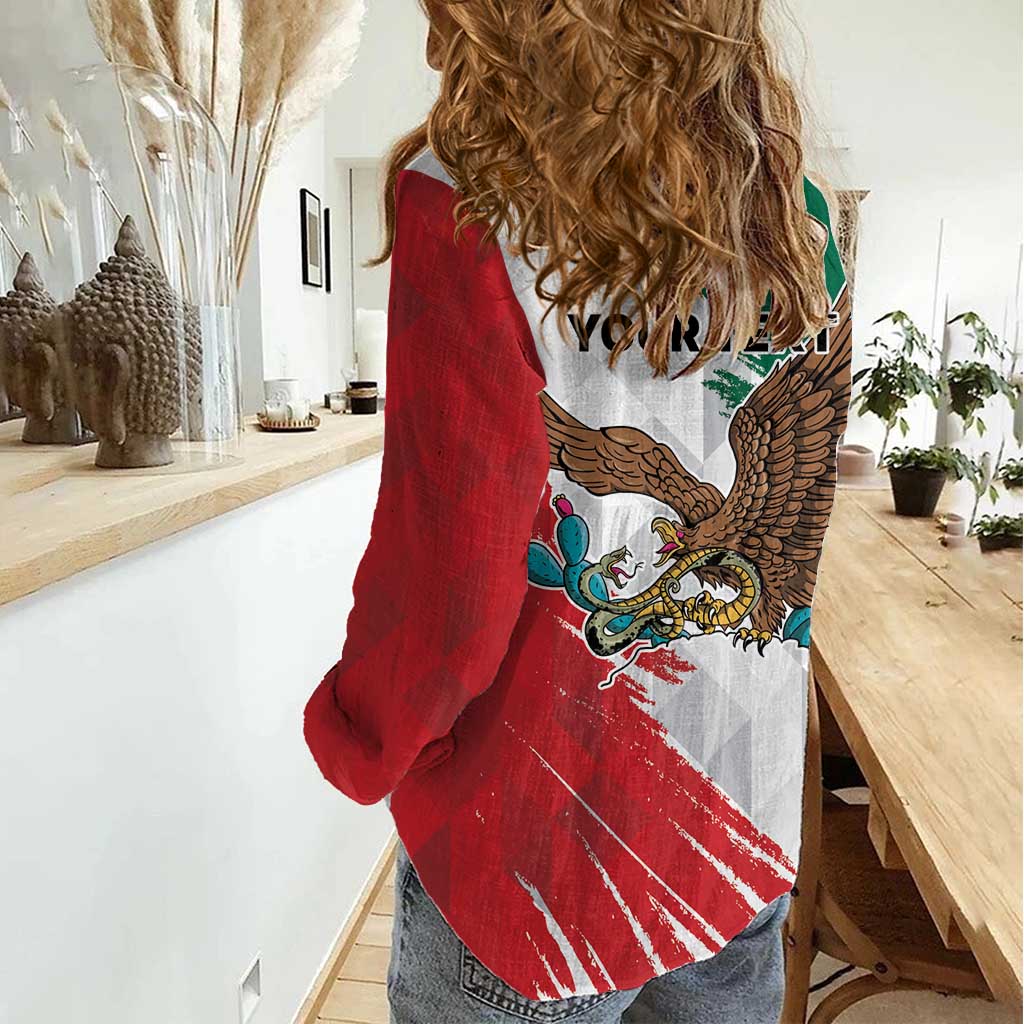 Eagle Devouring Snake Mexican Emblem Personalized Women Casual Shirt Grunge Flag Style
