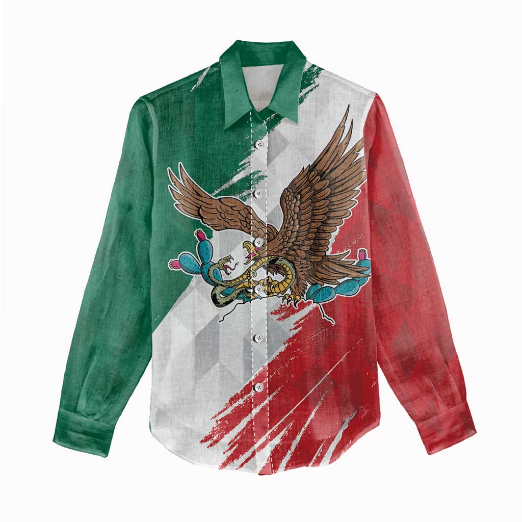 Eagle Devouring Snake Mexican Emblem Personalized Women Casual Shirt Grunge Flag Style
