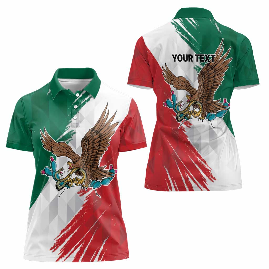 Eagle Devouring Snake Mexican Emblem Personalized Women Polo Shirt Grunge Flag Style