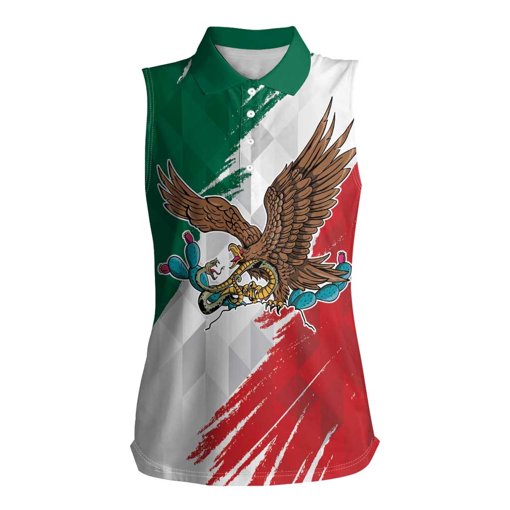 Eagle Devouring Snake Mexican Emblem Personalized Women Sleeveless Polo Shirt Grunge Flag Style