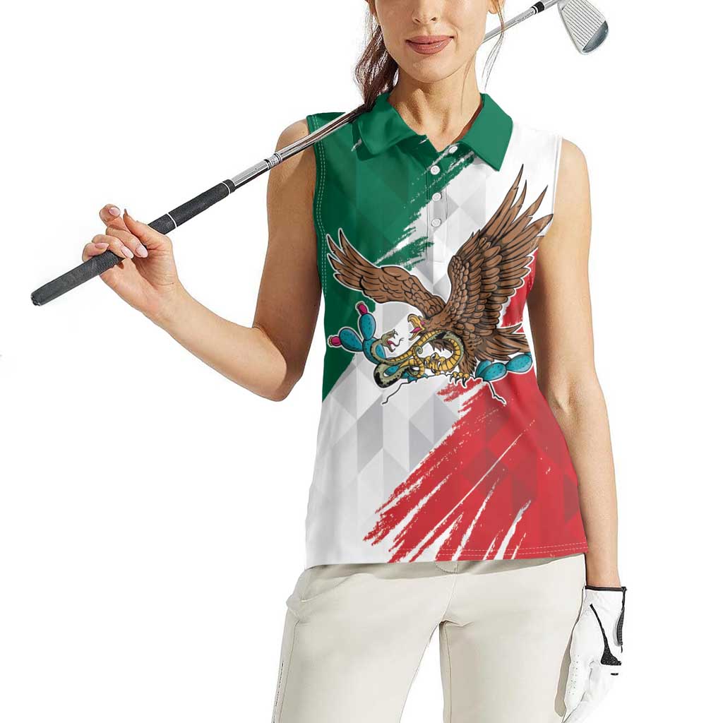 Eagle Devouring Snake Mexican Emblem Personalized Women Sleeveless Polo Shirt Grunge Flag Style