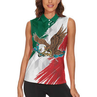Eagle Devouring Snake Mexican Emblem Personalized Women Sleeveless Polo Shirt Grunge Flag Style