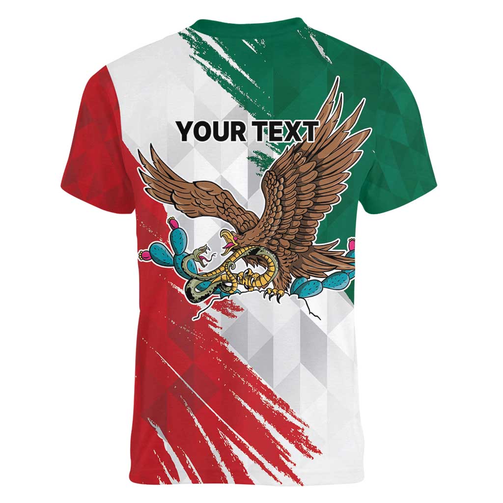 Eagle Devouring Snake Mexican Emblem Personalized Women V-Neck T-Shirt Grunge Flag Style
